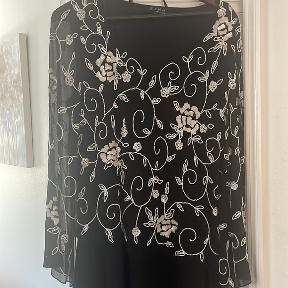 EUC JKara Black Dress with white floral beeding Size 16 - Picture 2 of 13